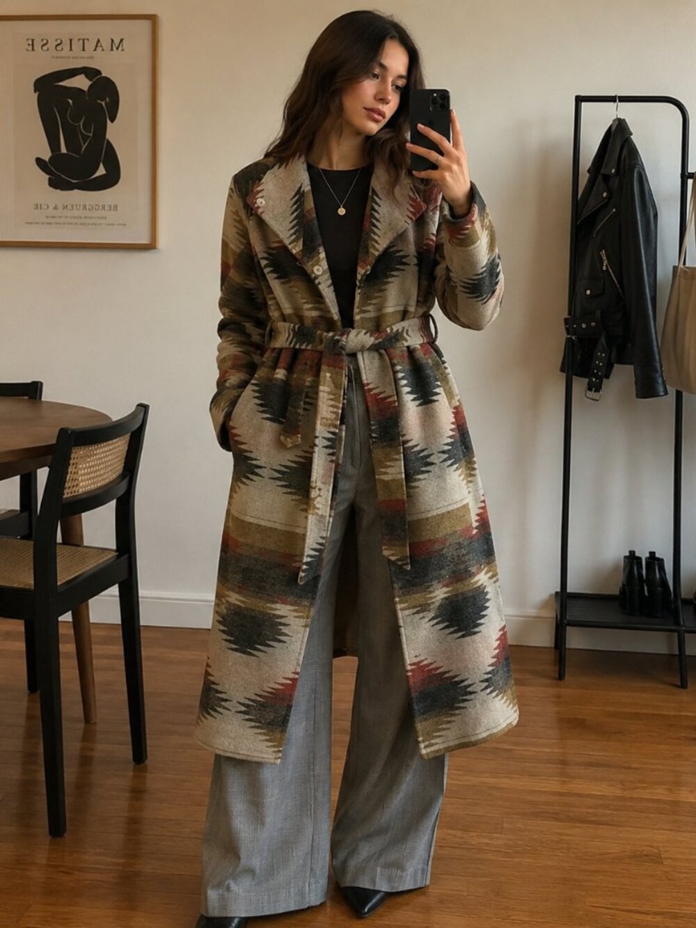 Only Tan Aztec Print Coat